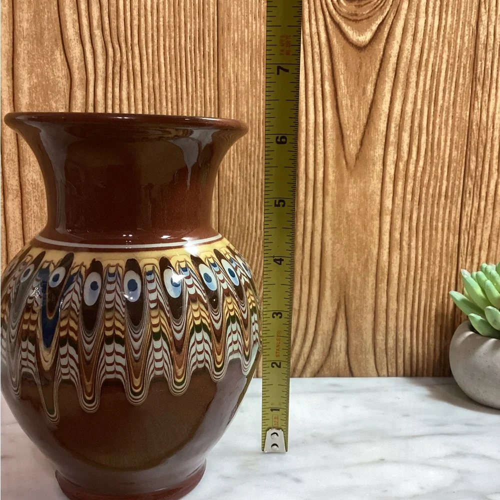 Vintage BULGAR Redware Slip Glaze 6” Vase